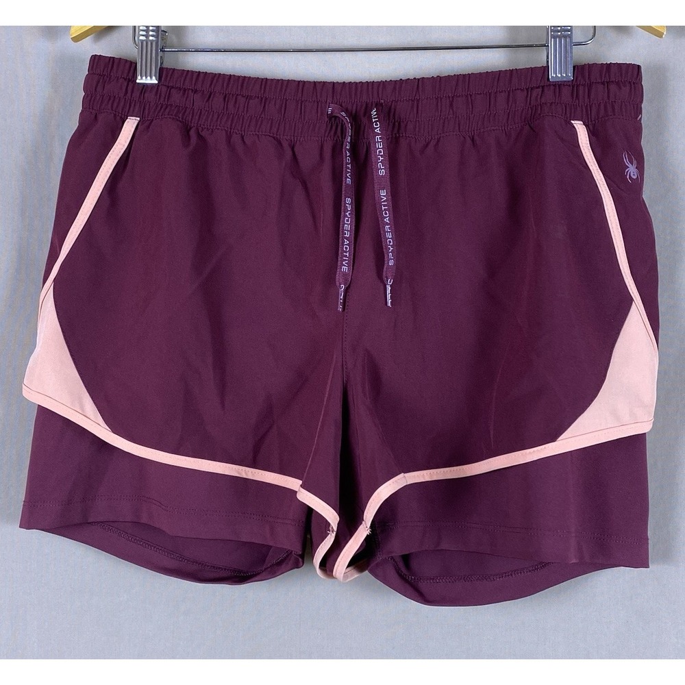 Spyder Active Womens 2 In 1 Shorts Burgundy‎ Peach Size L Athleisure Running Gym